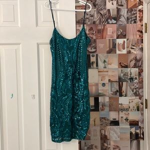 Raelynn Sequin Bodycon Dress in Turquoise